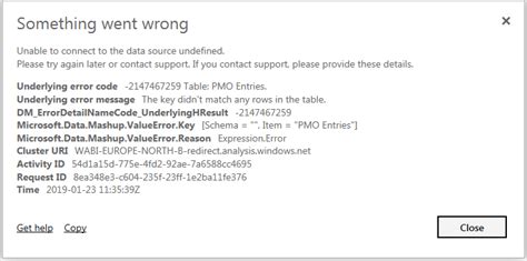 Based on the <b>code</b> you provided it seems you are doing an API call to retrieve the Hubs available within BIM 360. . Power bi error code 2147467259